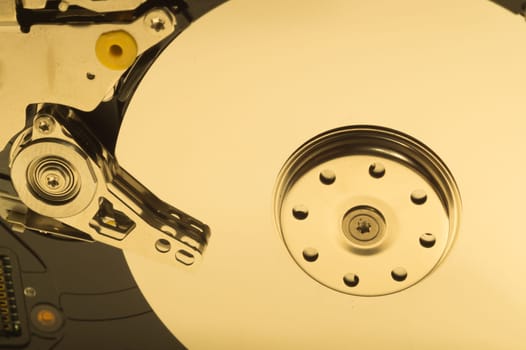 Hdd. open hard disk drive. The concept of data storage. data array. hard drive from the computer. hdd with mirror effect