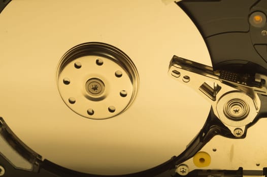 Hdd. open hard disk drive. The concept of data storage. data array. hard drive from the computer. hdd with mirror effect