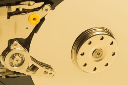 Hdd. open hard disk drive. The concept of data storage. data array. hard drive from the computer. hdd with mirror effect