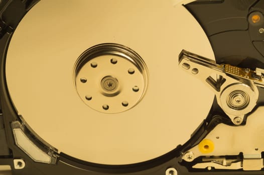 Hdd. open hard disk drive. The concept of data storage. data array. hard drive from the computer. hdd with mirror effect