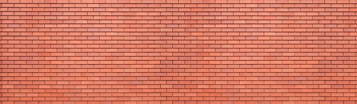 Abstract red brick wall texture background. Horizontal panoramic view of masonry brick wall for interior design.