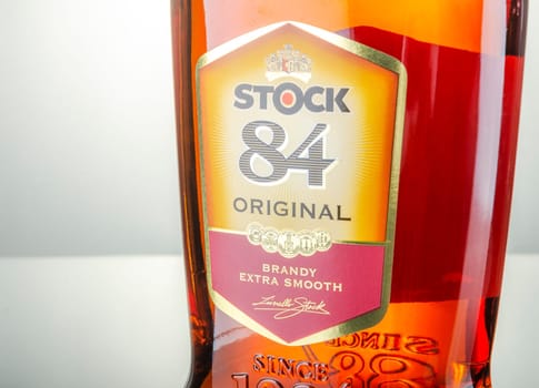 Bottle of original brandy Stock 84. It has been produced since 1884. It is distributed by Stock Polska.