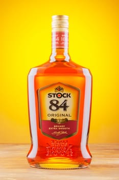 Bottle of original brandy Stock 84. It has been produced since 1884. It is distributed by Stock Polska.