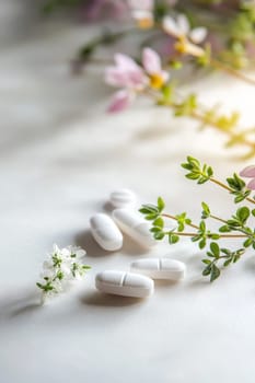 Supplements and vitamins with medicinal herbs. Selective focus. Generative AI, medical