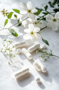 Supplements and vitamins with medicinal herbs. Selective focus. Generative AI, medical