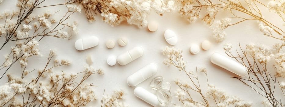 Supplements and vitamins with medicinal herbs. Selective focus. Generative AI, medical