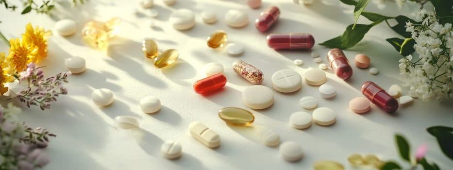 Supplements and vitamins with medicinal herbs. Selective focus. Generative AI, medical