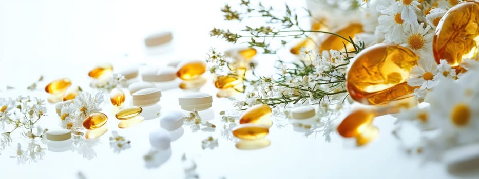 Supplements and vitamins with medicinal herbs. Selective focus. Generative AI, medical