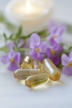 Supplements and vitamins with medicinal herbs. Selective focus. Generative AI, medical