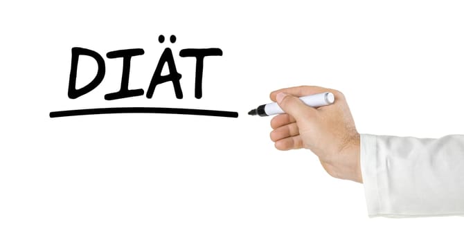Hand with pen writes diet