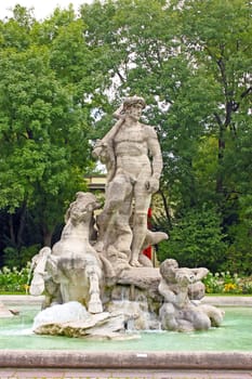 Neptune sculpture in the old Munich Botanical Garden near Karlplatz