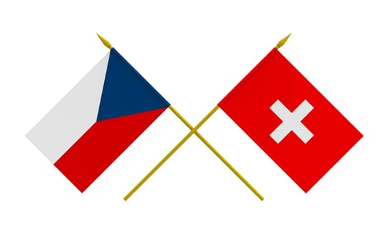 Flags of Czech Republic and Switzerland, 3d render, isolated on white