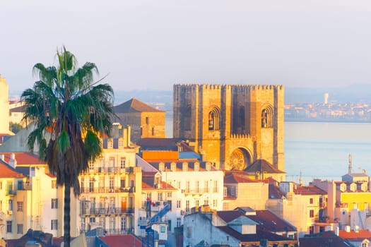 Lisbon Cathedral at Old Town of Lisbon at sunset. Portgual