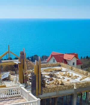 Construction site of building in front of the sea. Crimea, Ukraine