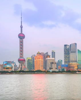 Illuminated Shanghai view at twilight, China