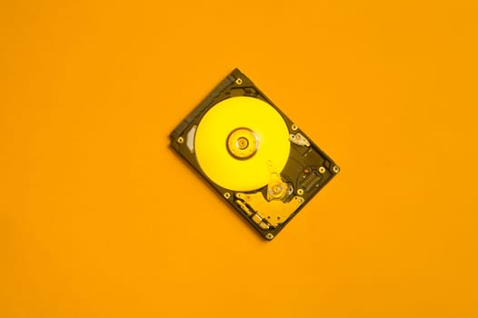Colorful hdd. open hard disk drive. The concept of data storage. data array. hard drive from the computer. hdd with mirror effect. copy space