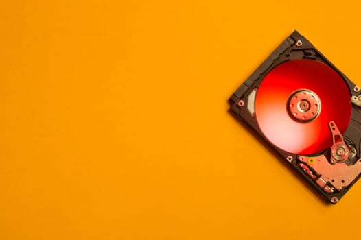 Colorful hdd. open hard disk drive. The concept of data storage. data array. hard drive from the computer. hdd with mirror effect. copy space