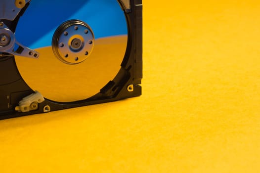 Colorful hdd. open hard disk drive. the concept of data storage. data array. hard drive from the computer. copy space