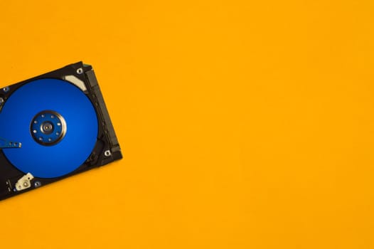 Colorful hdd. open hard disk drive. The concept of data storage. data array. hard drive from the computer. hdd with mirror effect. copy space