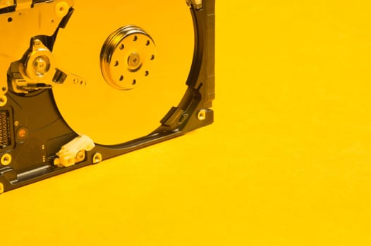 Colorful hdd. open hard disk drive. the concept of data storage. data array. hard drive from the computer. copy space
