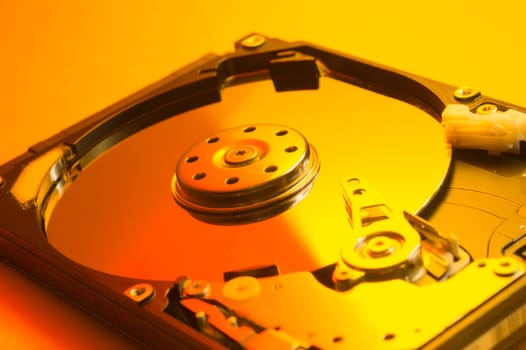 Colorful hdd. open hard disk drive. the concept of data storage. data array. hard drive from the computer