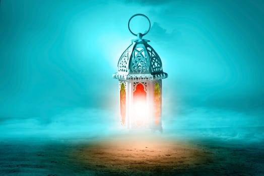 Arabic lamp with beautiful light. Islamic concept image for ramadan