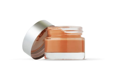 Pink cosmetic cream bottle, spray opened isolated on white background