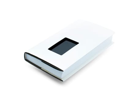 Blank book with white cover on white background