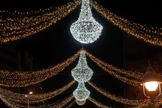 Crystal chandeliers at street Christmas decoration