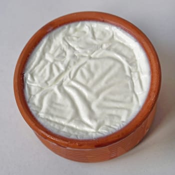 Greek style yogurt in terracotta pot