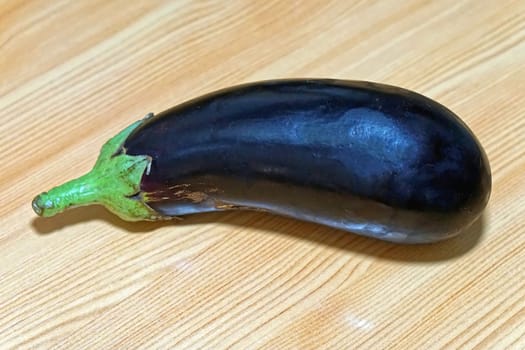 One big purple aubergine eggplant at table