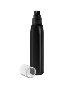 Black cosmetic spray bottles set isolated on white background