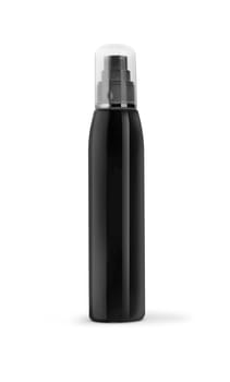 Black cosmetic spray bottles set isolated on white background