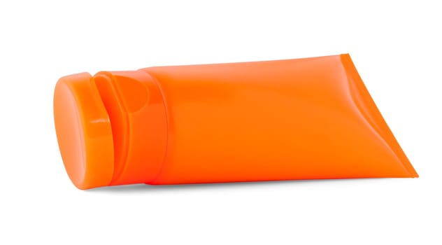 Set orange container suntan isolated on white background.