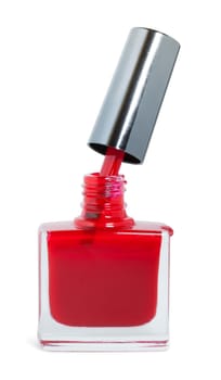 bottle of red nail polish white background