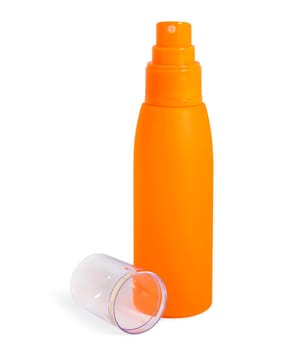 Set orange container suntan isolated on white background.
