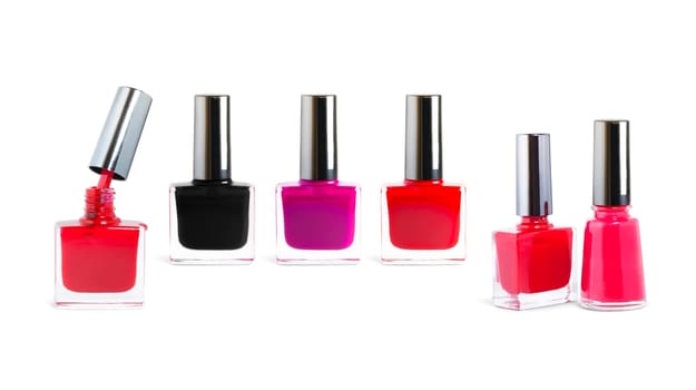 Set colors nail polish isolated on white background