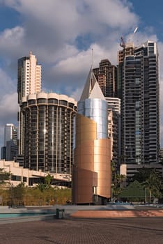 democracy plaza in front of the skyline in panama city