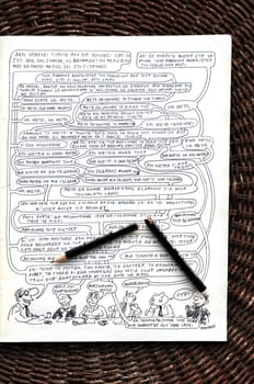 ATHENS, GREECE - JANUARY 8, 2015: Broken pencil on comic book by cartoonist and writer Georges Wolinski (1934 - 2015) one of the victims of the terrorist attack at Charlie Hebdo newspaper on January 7, 2015 in Paris, France.