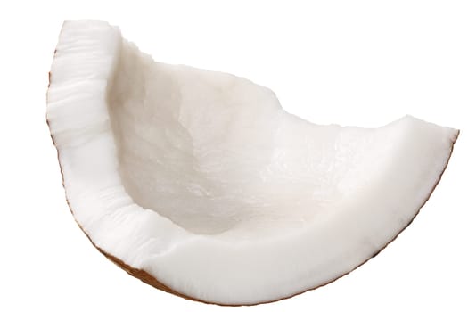 Piece of coconut meat (Cocos nucifera shelled fruit kernel), broken, irregular shaped