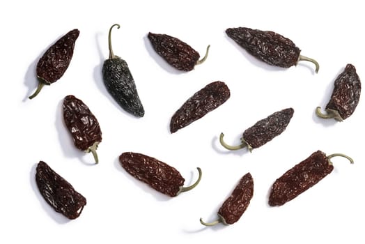 Chipotle Morita, a whole smoke-dried overripe Jalapeno chile peppers, top view