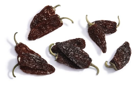 Chipotle Morita, a whole smoke-dried overripe Jalapeno chile peppers, top view