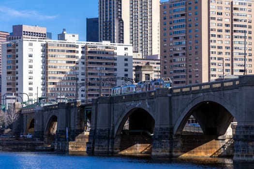 Boston Downtown cityscape along Charles River with skylines building at Boston city, MA, USA.