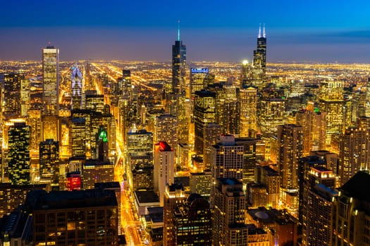 Aerial view of Chicago Skylines building at Chicago downtown in Chicago City Illinois USA. Looking to the south of Chicago.