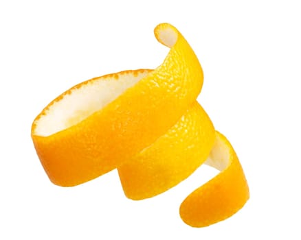 Twisted orange peel stripe or zest decoration isolated on white