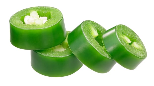 Jalapeno chile pepper (Capsicum annuum fruit), chopped pod or slices