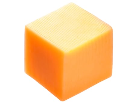 Cheddar cheese cube isolated on white, shadowless