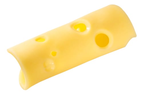 Rolled up slice of swiss cheese with holes, rounded corners