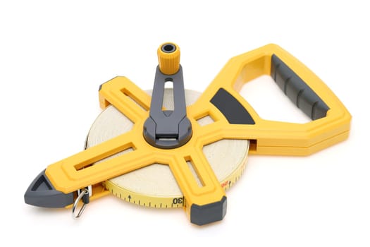 Industrial measuring tape surveying on a white background