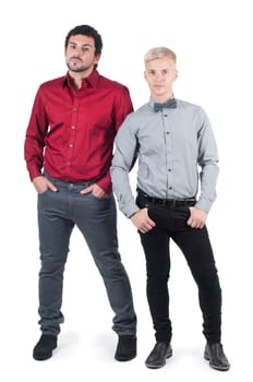 Two young men in shirts isolated on white